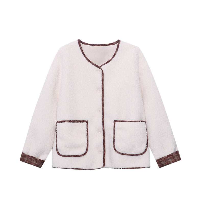 Damen Oversized Fleecejacke Kontrastdetails Kuschelig Grau
