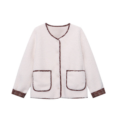 Damen Oversized Fleecejacke Kontrastdetails Kuschelig Grau