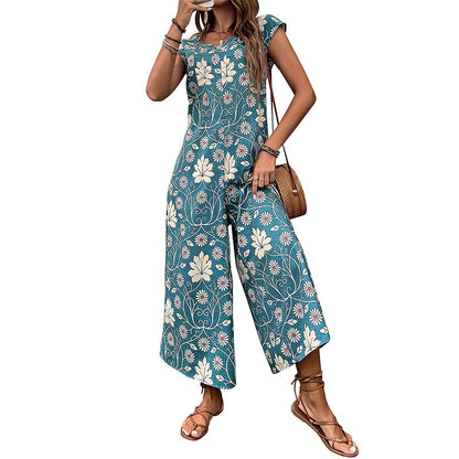 Damen Jumpsuit Floralmuster Hohe Beine Eveloria