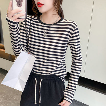 Damen Langarm-Shirt Maritimes Streifenmuster Eveloria