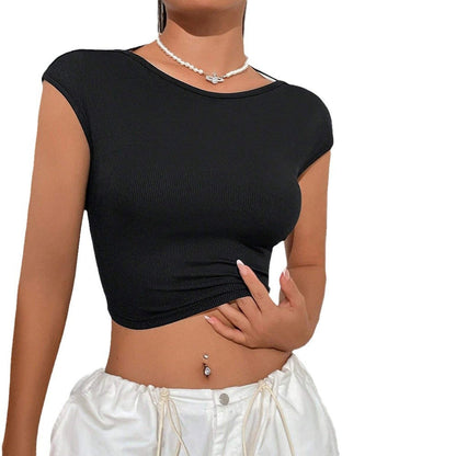 Damen Cropped T-Shirt Rippdesign Rundhalsausschnitt Eveloria