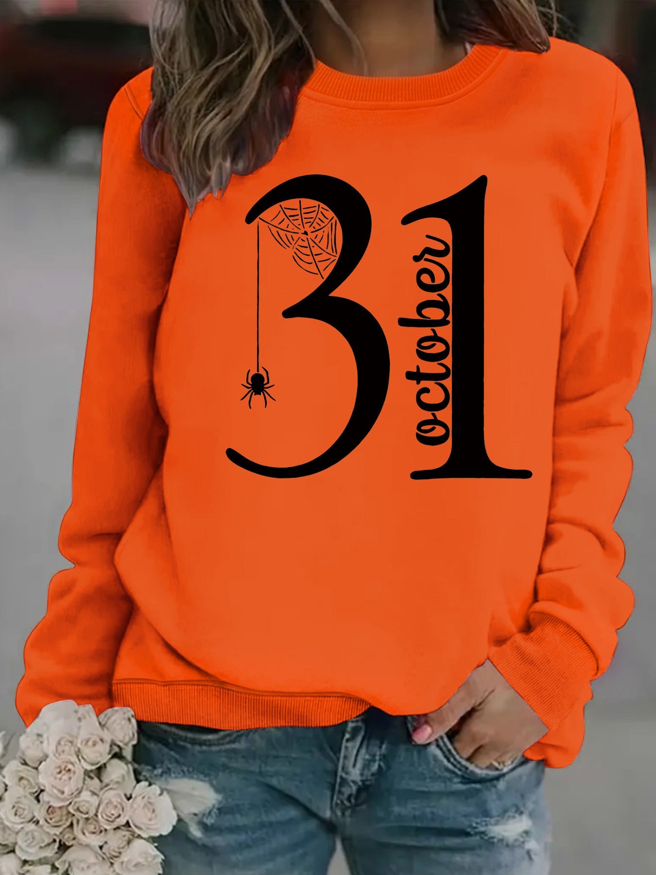 Damen Sweatshirt Halloween-Motiv Bequem Grau Eveloria