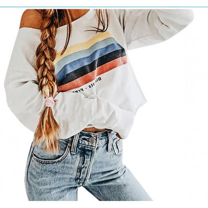 Damen Off-Shoulder Sweatshirt Streifenmuster
