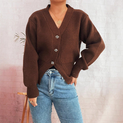 Damen Strickjacke V-Ausschnitt mit Knöpfen Elegant Schwarz Eveloria - Eveloria