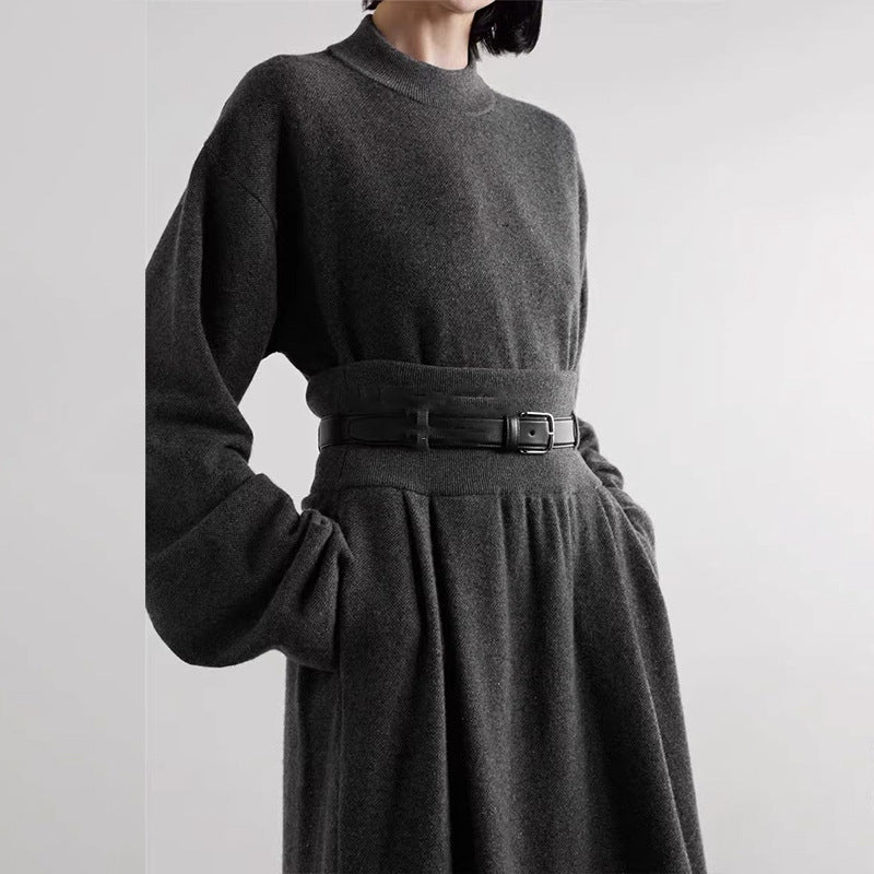 Damen Strickkleid mit Taillengürtel Elegantes Design