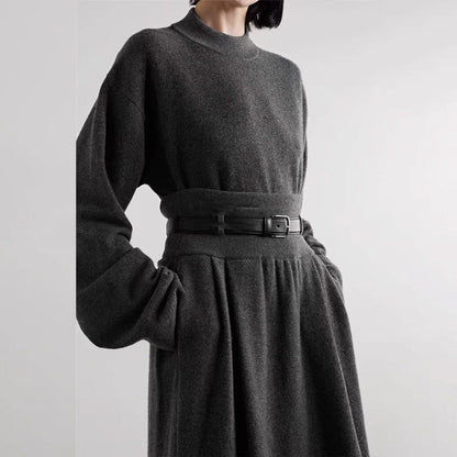 Damen Strickkleid mit Taillengürtel Elegantes Design