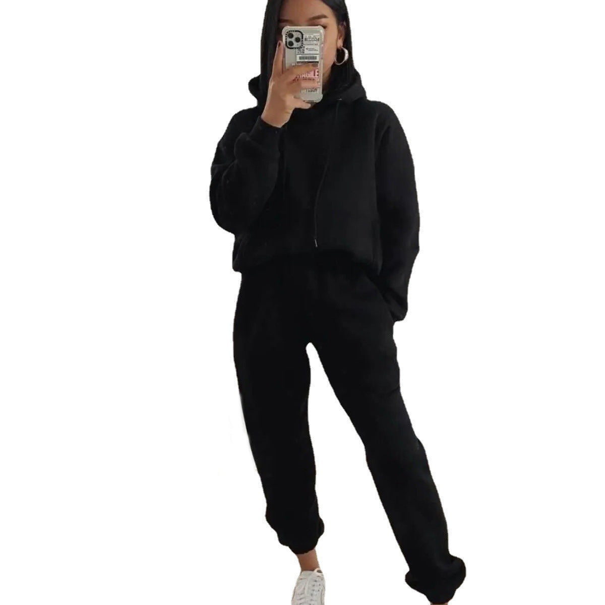Damen Fleece-Joggingset mit Kapuze und elastischem Bund