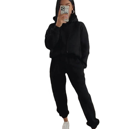 Damen Fleece-Joggingset mit Kapuze und elastischem Bund