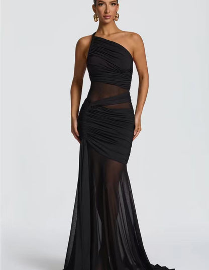 Damen Abendkleid Asymmetrisch Rüschendetails Eveloria