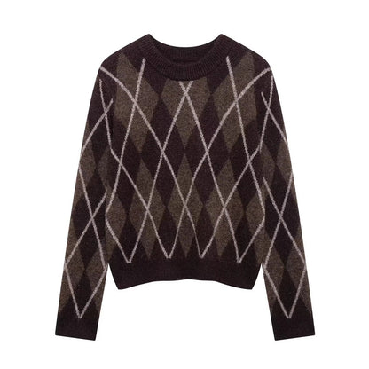 Damen Strickpullover Klassisches Rautenmuster Eveloria