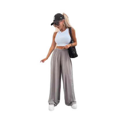 Damen Palazzo-Hose Elastischer Bund Weite Passform Beige