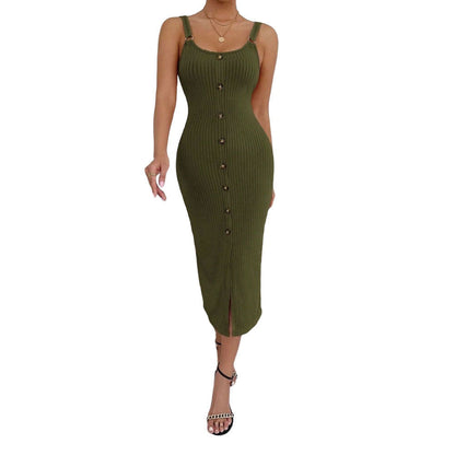 Damen Midi-Kleid Knopfdetails Figurbetonter Schnitt