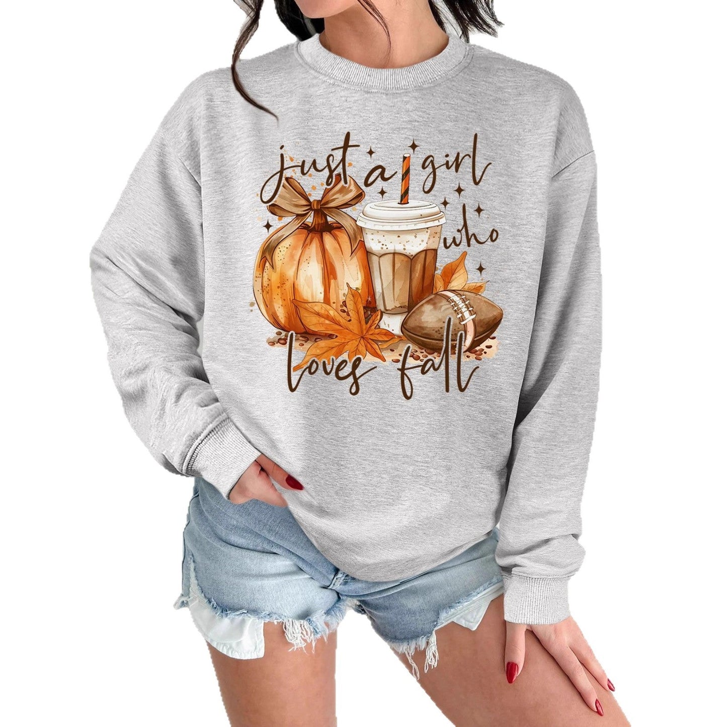 Damen Sweatshirt Herbstmotiv Baumwolle Inspirierender Druck Beige