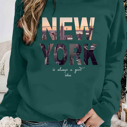 Damen Sweatshirt New York Skyline Druck Gemütlich Größe S-XXL