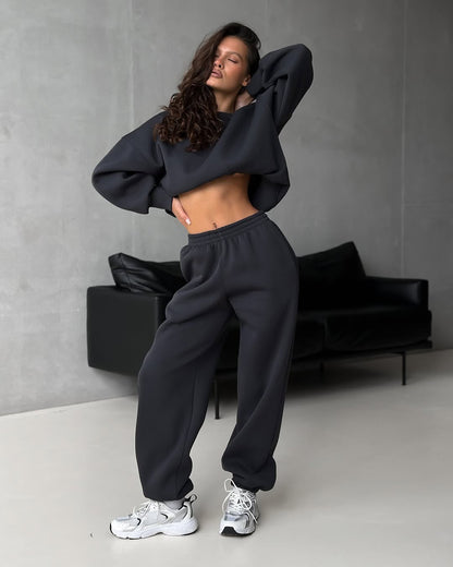 Damen Sport-Loungewear-Anzug Crop- Weites Bein Eveloria