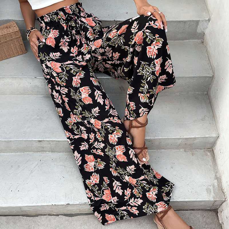Damen Palazzo-Hosen Floralmuster Elastischer Bund Eveloria