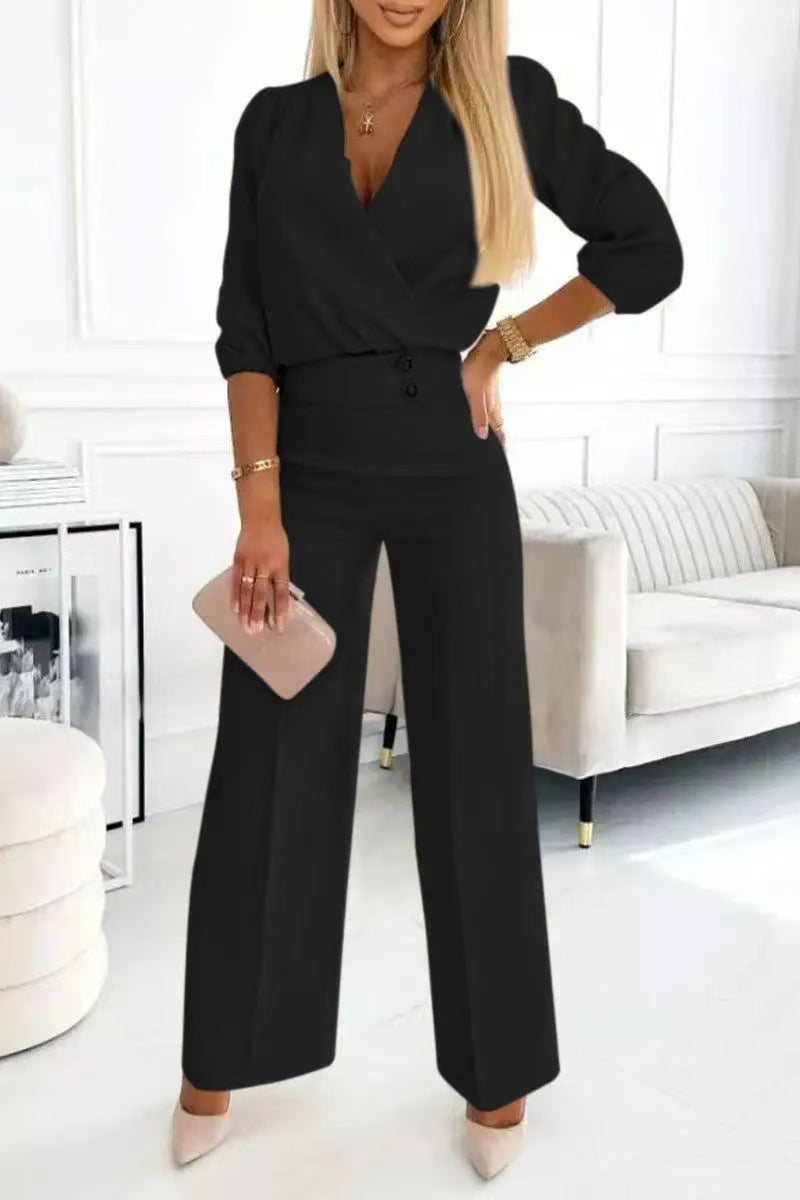 Damen Jumpsuit Wickeloberteil Hochtailliert Eveloria