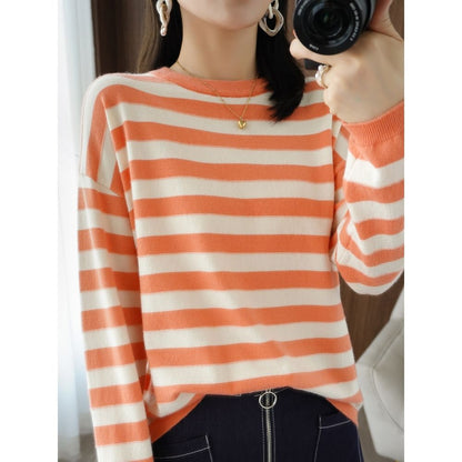 Damen Strickpullover Lässig Breitgestreift Eveloria