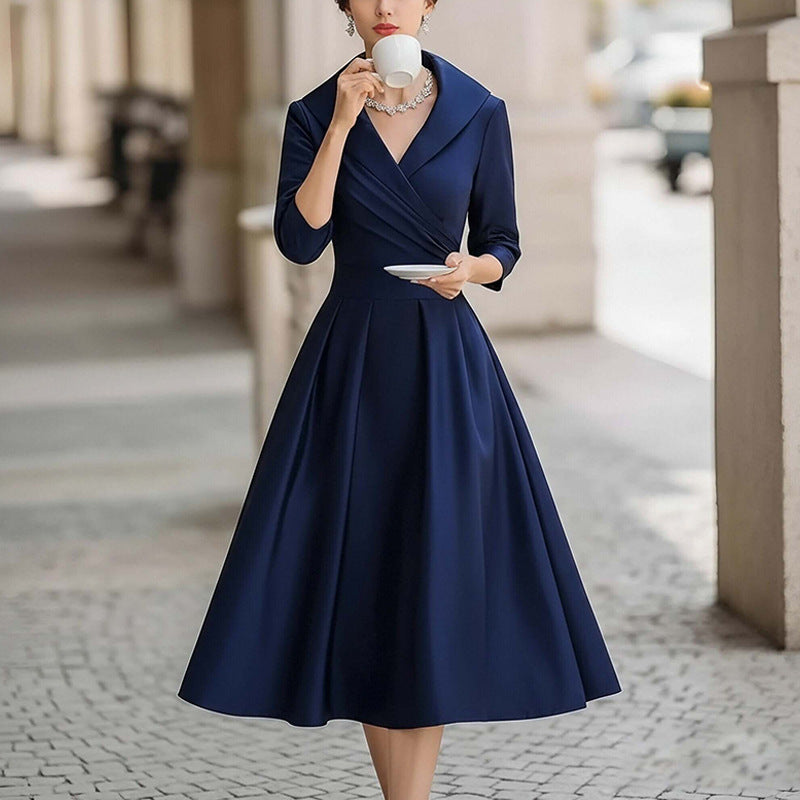 Damen Midikleid Wickelausschnitt Raffung Elegantes Design