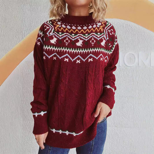Damen Strickpullover Hochgeschlossener Kragen Grafisches Design - Eveloria