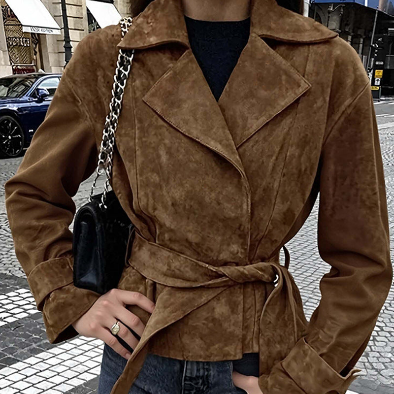 Damen Wildlederjacke Mit Gürtel Eveloria