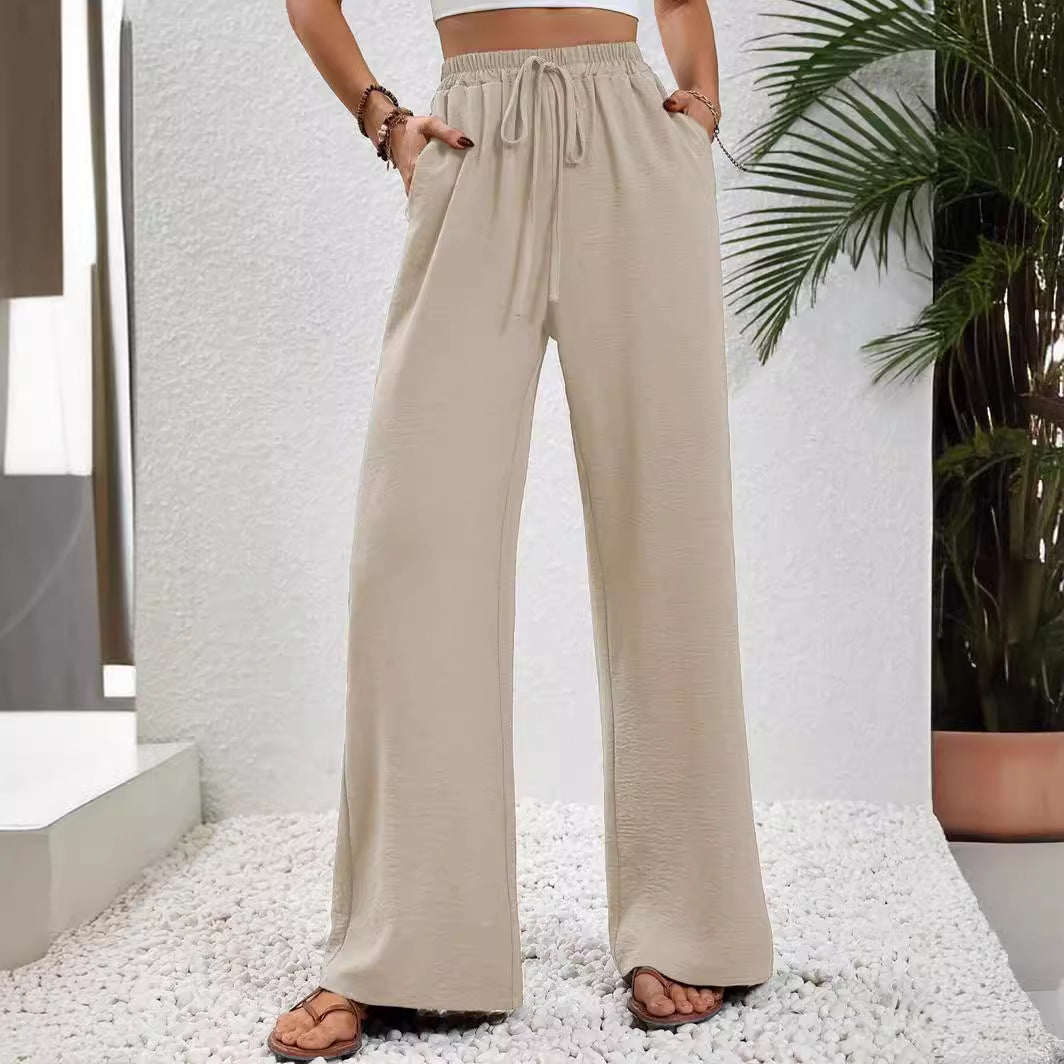 Damen Sommerhose Weite Elastischer Bund Beige