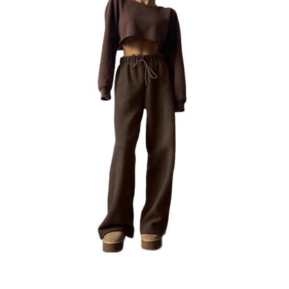 Damen Freizeithose Hochbund mit Taschen Kuschelstoff Beige