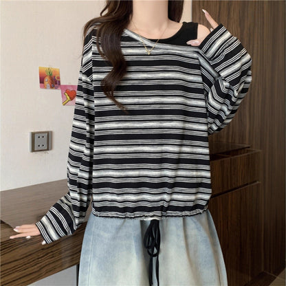 Damen Off-Shoulder Langarmshirt Casual Oberteil Eveloria