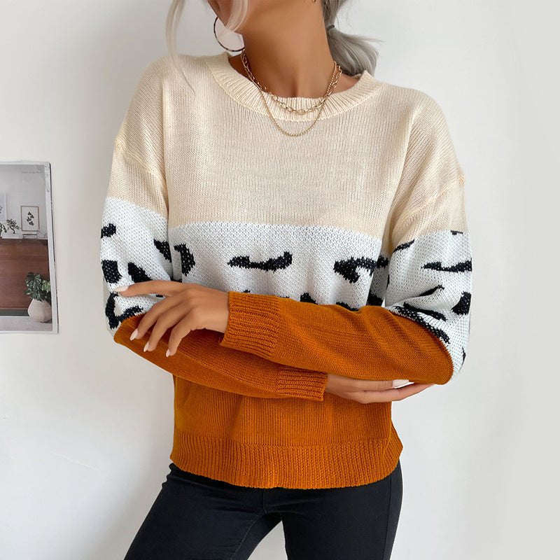 Damen Strickpullover Farbblock-Design Tiermuster - Eveloria