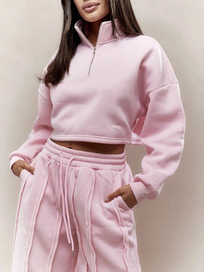 Damen Cropped Sweatshirt Set mit Jogginghose Baumwolle