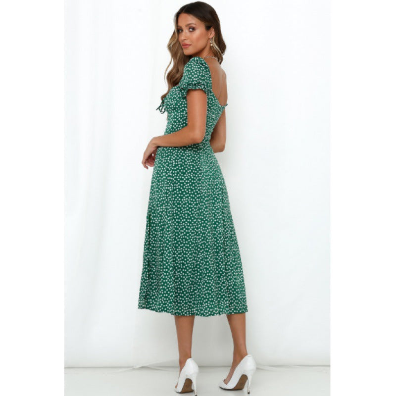 Damen Midi-Kleid Blumenmuster Seitenschlitz Eveloria