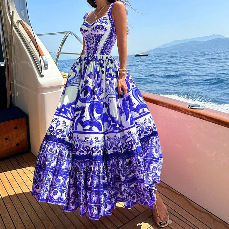 Damen Maxikleid mit Ornamenten Weit Rock Eveloria