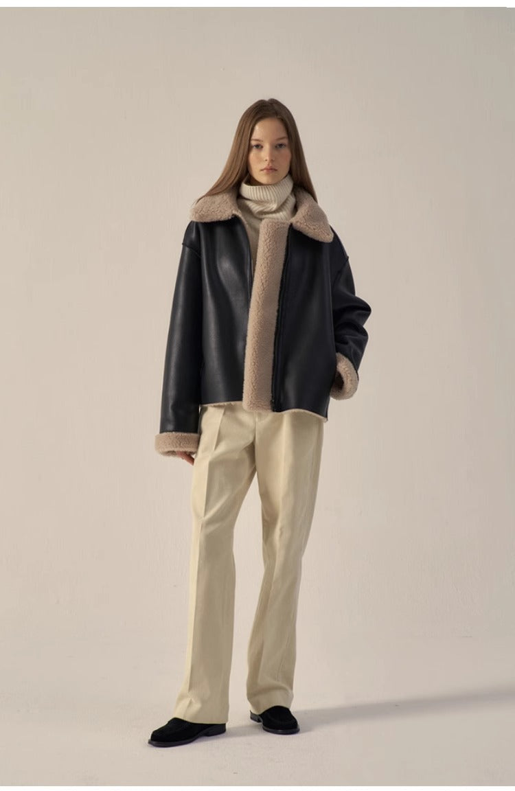 Damen Lederjacke mit Teddyfutter Eveloria