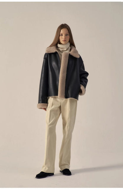 Damen Lederjacke mit Teddyfutter Eveloria