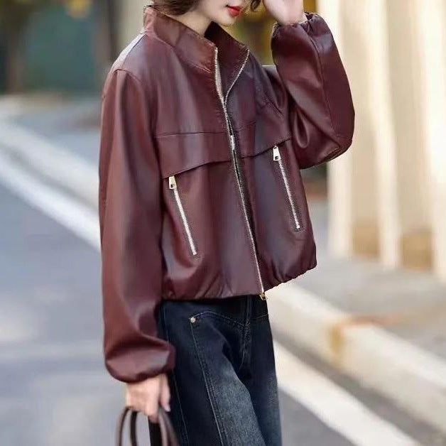 Damen Lederjacke Edel Leder Hochkragen Eveloria