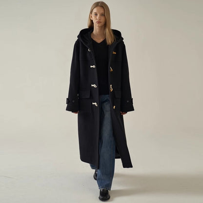 Damen Dufflecoat Lang mit Kapuze Eveloria