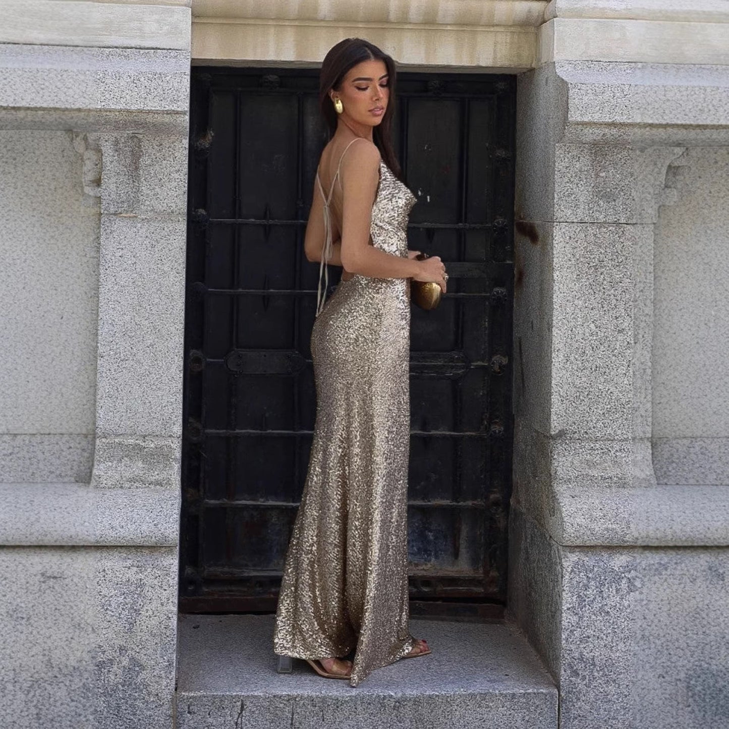 Damen Abendkleid mit tiefem Rückenausschnitt schimmernd Eveloria