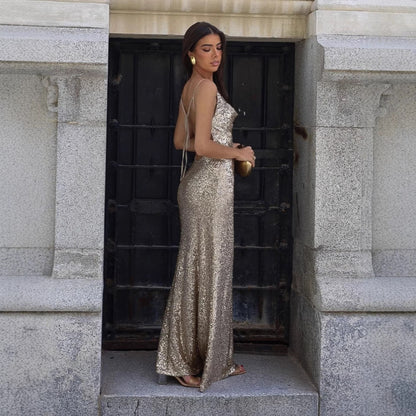 Damen Abendkleid mit tiefem Rückenausschnitt schimmernd Eveloria