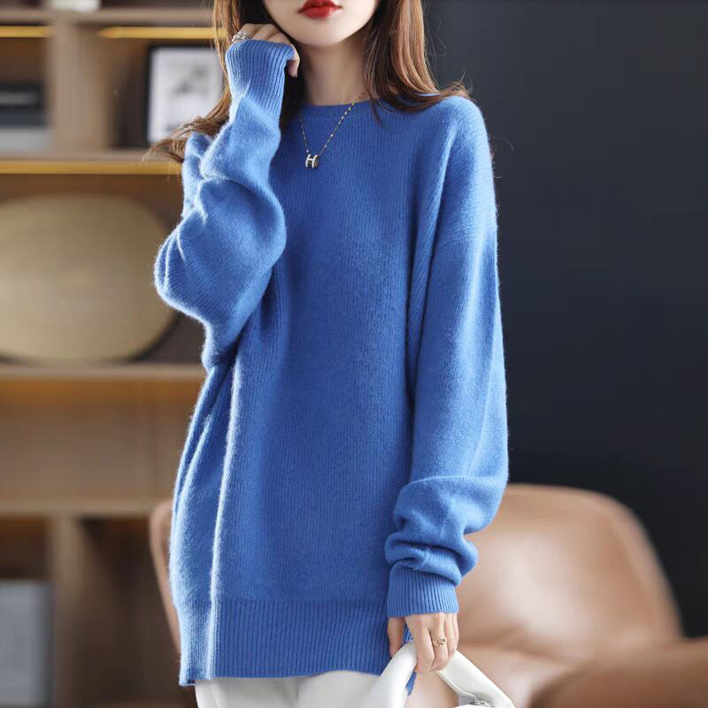 Damen Strickpullover Lässiger Schnitt Lang Eveloria