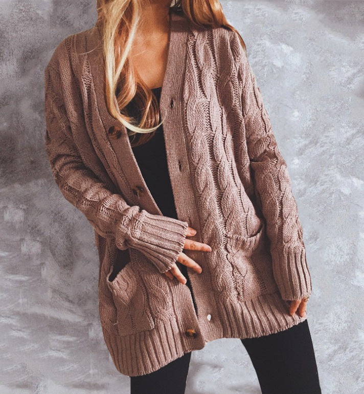 Damen Strickjacke V-Ausschnitt Knöpfe Grau Eveloria