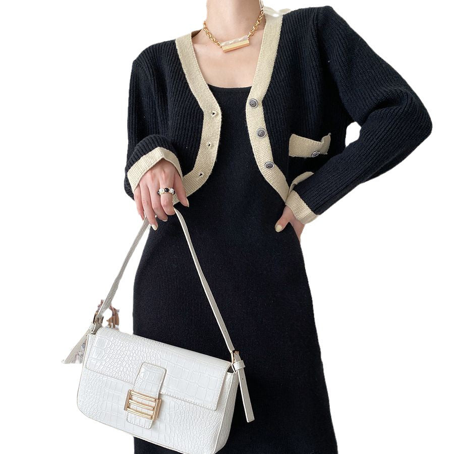 Damen Strickjacke Kontrastdetails Taschen Eveloria