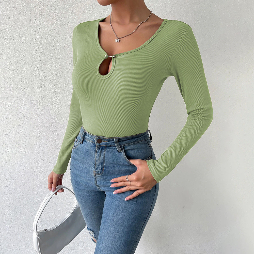Damen Langarmshirt V-Ausschnitt Bindedetail Eveloria - Eveloria