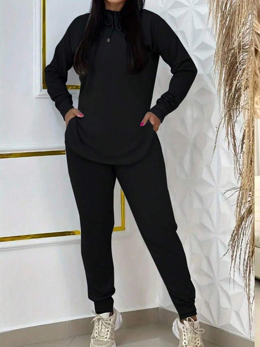 Damen Sportliches Lounge-Set Kapuze Taschen Grau