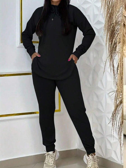 Damen Sportliches Lounge-Set Kapuze Taschen Grau