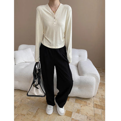 Damen Langarmshirt mit Knöpfen und lockerem Schnitt Eveloria