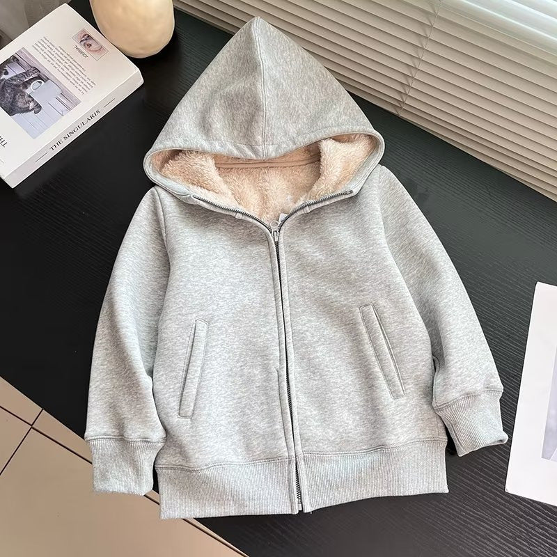 Damen Hoodie-Jacke Fleecefüllung Warm Kuschelig Grau Eveloria