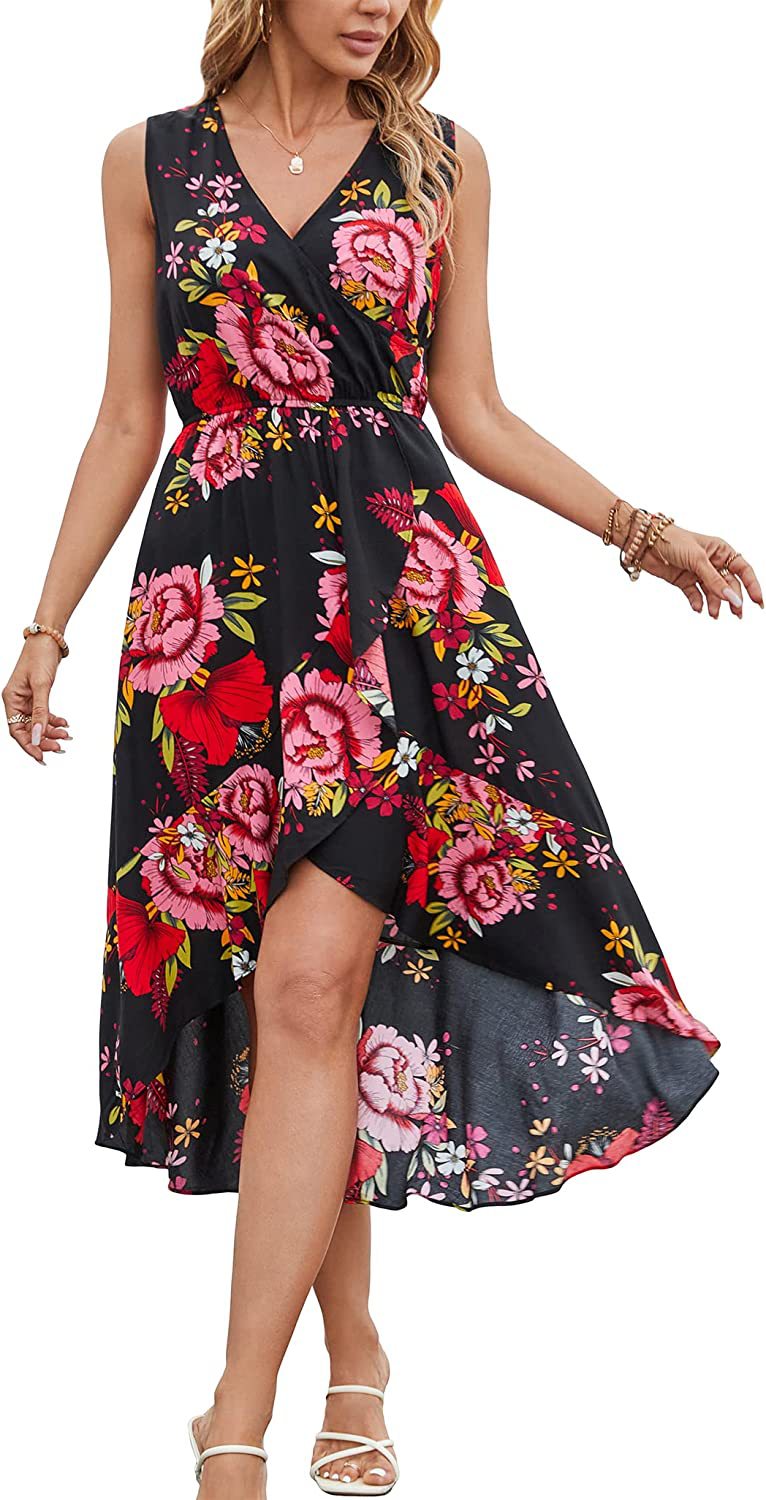 Damen Maxikleid Floralmuster Schwingender Saum Eveloria