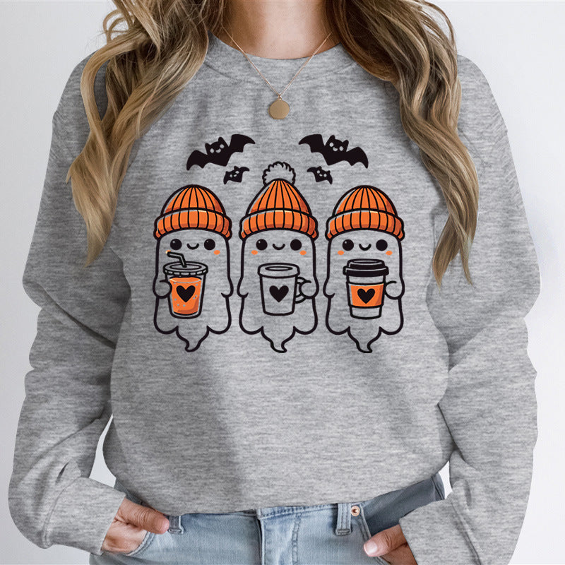 Damen Sweatshirt Gespenster-Design Baumwolle Gemütlich Grau