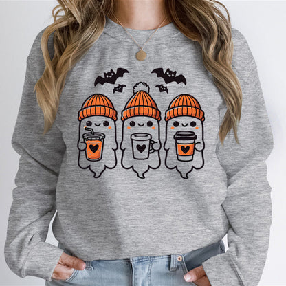Damen Sweatshirt Gespenster-Design Baumwolle Gemütlich Grau