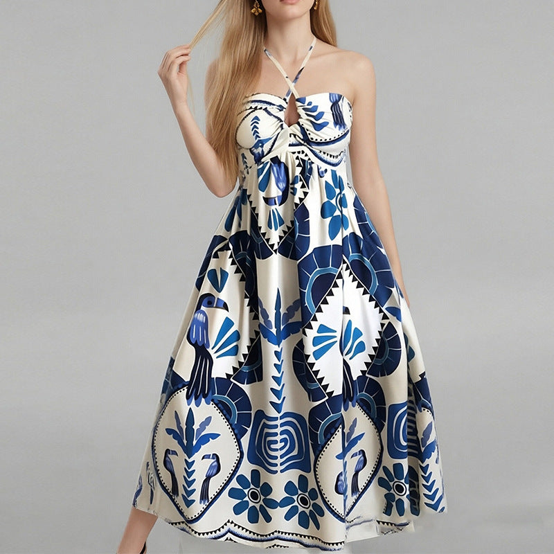 Damen Maxikleid Sommer Floraler Druck Bandeau Ausschnitt